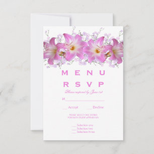 Romantische Belladonna-Lilien Hochzeitsmenü RSVP Karte