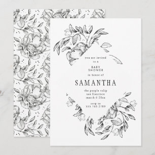 Romantische Black Floral Baby Dusche Einladung