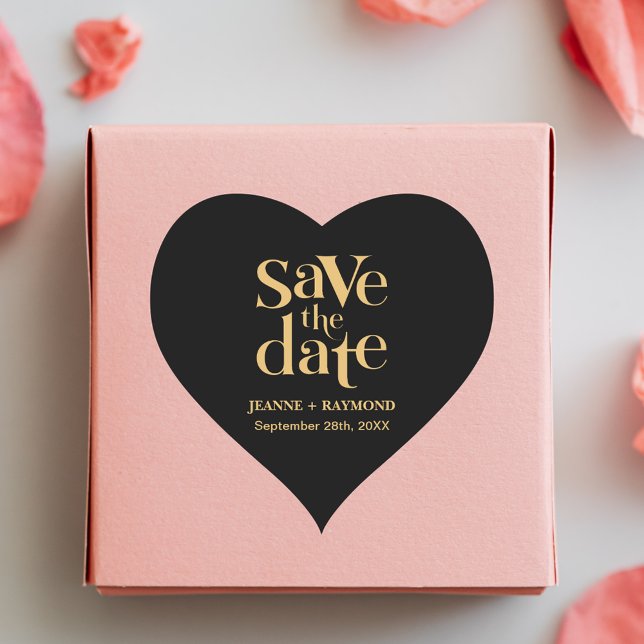Romantische Black Gold Custom Save the Date Hochze Herz-Aufkleber (Von Creator hochgeladen)