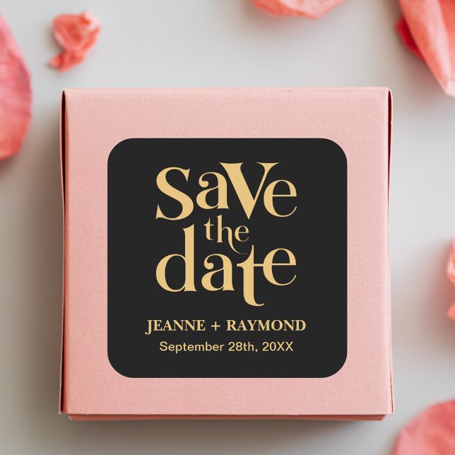 Romantische Black Gold Custom Save the Date Hochze Quadratischer Aufkleber (Von Creator hochgeladen)