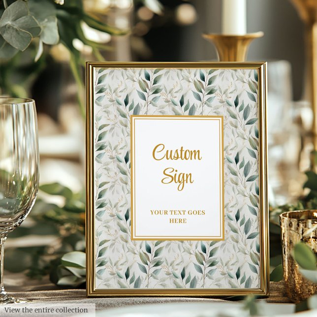 Romantische Blatt Green Gold Foliage Hochzeit Cust Poster (Romantic Sage Green Gold Foliage Wedding Custom Poster)