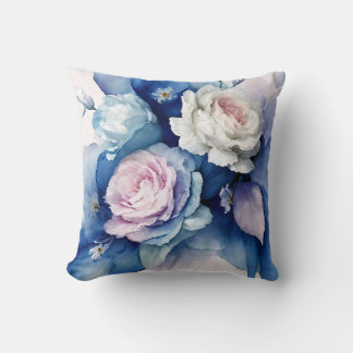 Romantische Blau- und Wasserfarben-Rose Kissen