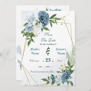 Romantische blaue Blume, goldfarben Save The Date