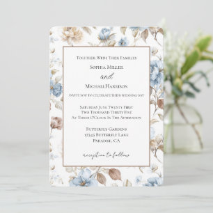 Romantische blaue Blumen braune Blätter elegante H Einladung