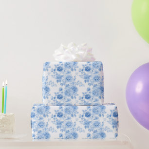 Romantische blaue Blumen-Brautparty Geschenkpapier