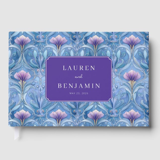 Romantische blaue Blumen Eleganz Gästebuch (Vorderseite)