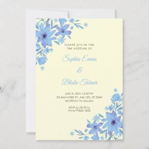 Romantische blaue Blumen Floral Gelbe Hochzeit Einladung