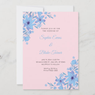 Romantische blaue Blumen Florale weiche rosa Hochz Einladung