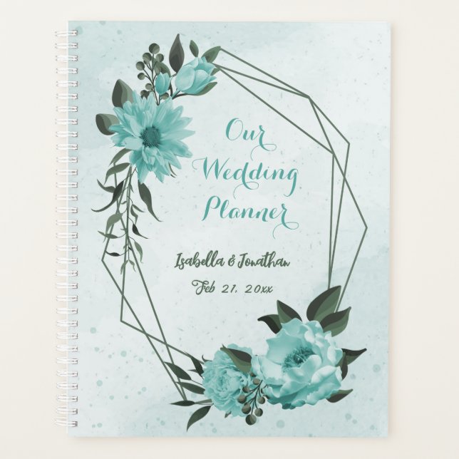 romantische blaue Blumen & grüne Blätter Hochzeit Planer (Vorderseite)