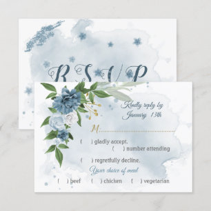 Romantische blaue Blumen, grüne Mahlzeit Wahl RSVP Karte