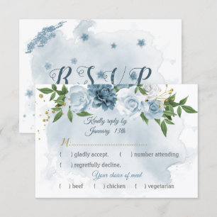 Romantische blaue Blumen, grüne Mahlzeit Wahl RSVP Karte