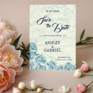 Romantische blaue Blumen-Hochzeit-Save-the-Date-Ka Save The Date