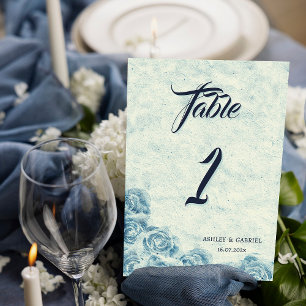 Romantische blaue Blumen-Hochzeitstisch-Nummernkar Tischnummer