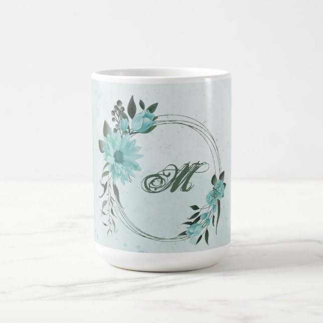 romantische blaue Blumen und grüne Blätter Kaffeetasse (Mittel)