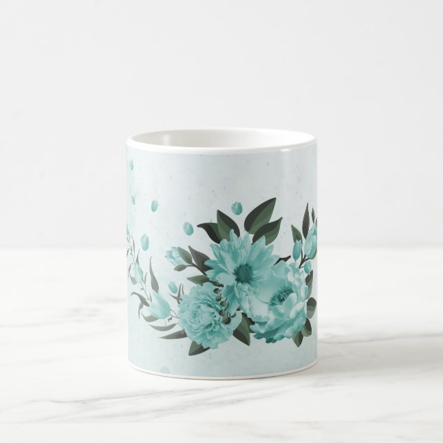romantische blaue Blumen und grüne Blätter Kaffeetasse (Mittel)