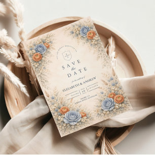 Romantische blaue Blumenhochzeit Save The Date