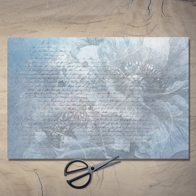 Romantische blaue Blumenoppies Handschrift Entspre Seidenpapier (Von Creator hochgeladen)