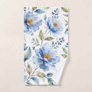 Romantische blaue Blüten Badhandtuch Set