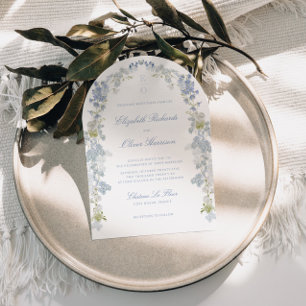 Romantische blaue florale Monogramm-Hochzeit in ei Einladung