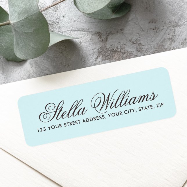 Romantische Blaue Kalligraphie (Romantic light aqua blue calligraphy script label)