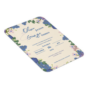 Romantische blaue lila Blumenhochzeits-Einladung Magnet