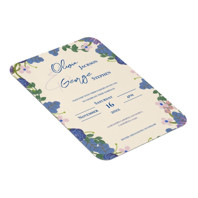 Romantische blaue lila Blumenhochzeits-Einladung Magnet (Rechte Seite)