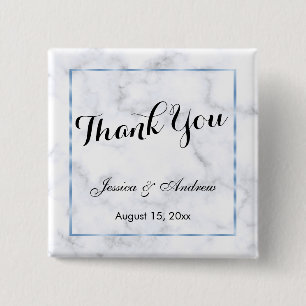 Romantische blaue Marmor-Hochzeit Danke Button