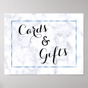 Romantische blaue Marmor-Hochzeit Poster