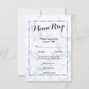 Romantische Blaue Marmor-Hochzeitsmenü-RSVP RSVP Karte