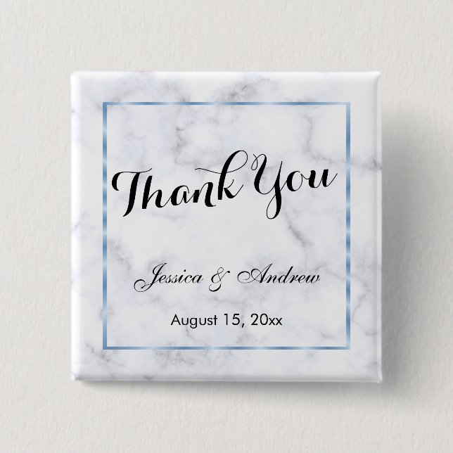 Romantische blaue Marmorhochzeit danken Ihnen Button (Vorderseite)