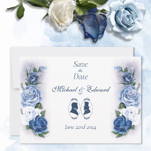 Romantische blaue Regency-Schwule-Botanik-Silhouet Save The Date