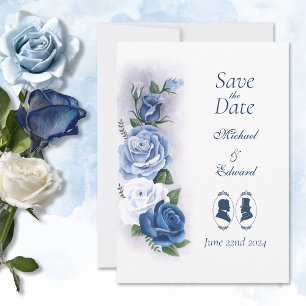 Romantische blaue Regency-Schwule-Botanische-Silho Save The Date