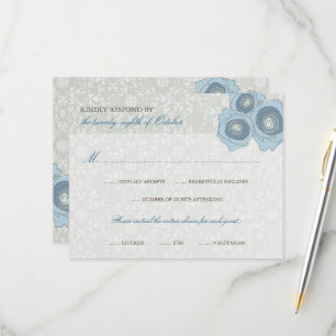 Romantische Blaue Rose Damask Highlights Hochzeit RSVP Karte