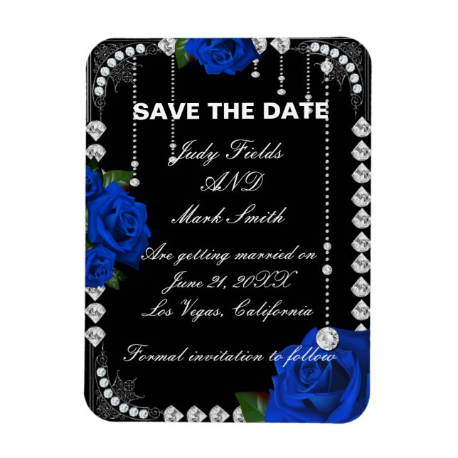 Romantische blaue Rose und Diamanten Save the Date Magnet (Vertikal)