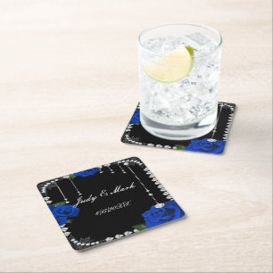 Romantische Blaue Rosen Und Diamanten Rechteckiger Pappuntersetzer