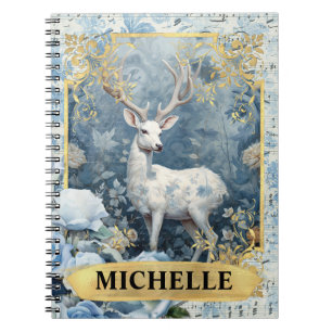 Romantische blaue Rosen und Hirsch-Fantasie Notizblock