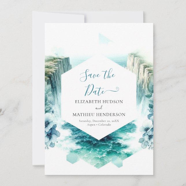 Romantische blaue Schönheitshochzeit Save The Date (Vorderseite)