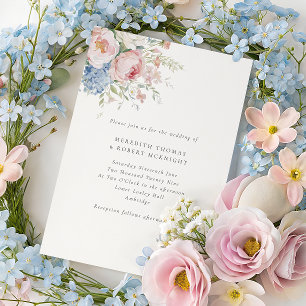Romantische blaue und rosa Pastell-Blumenhochzeit Einladung