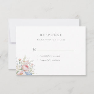 Romantische blaue und rosa Pastell-Blumenhochzeit RSVP Karte