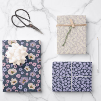 Romantische blaue und violette Blumenhochzeitsfeie Geschenkpapier Set