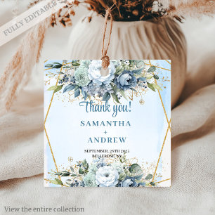Romantische blaue und weiße Blume Gold Vielen Dank Geschenkanhänger