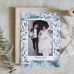 Romantische Blaue Wasserfarbenfolie Dankeskarte