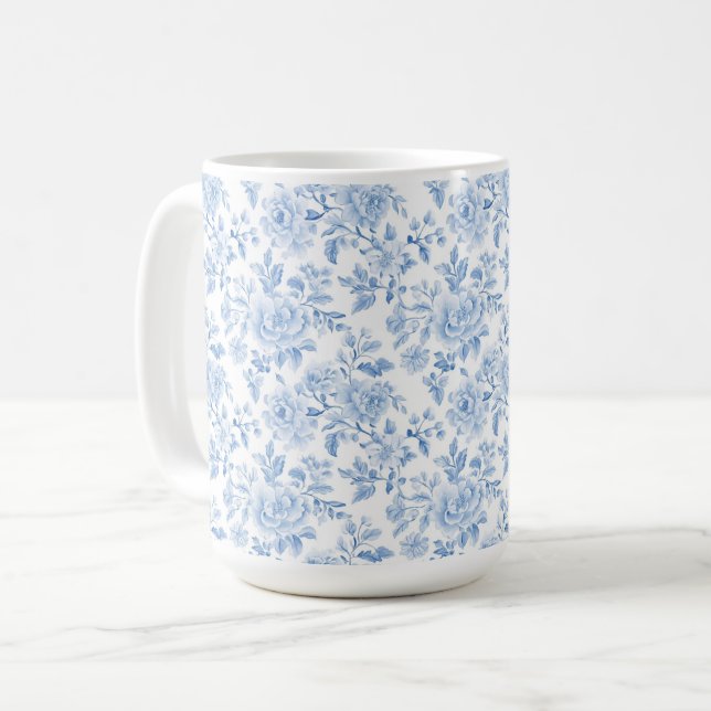 Romantische blaue weiße Blumen Kaffeetasse (Vorderseite Links)