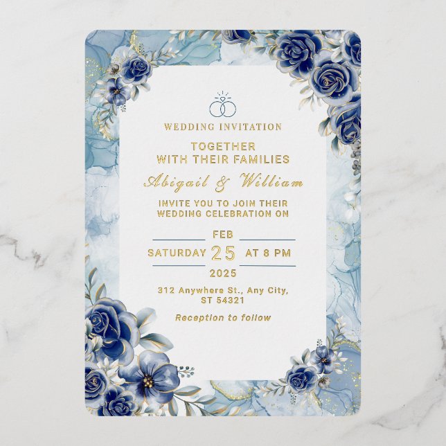 Romantische Blauer Blume Einladung zur Hochzeitsfe (Vorderseite)