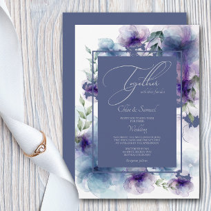 Romantische Blauer Wasserfarben Blühende Hochzeit Einladung