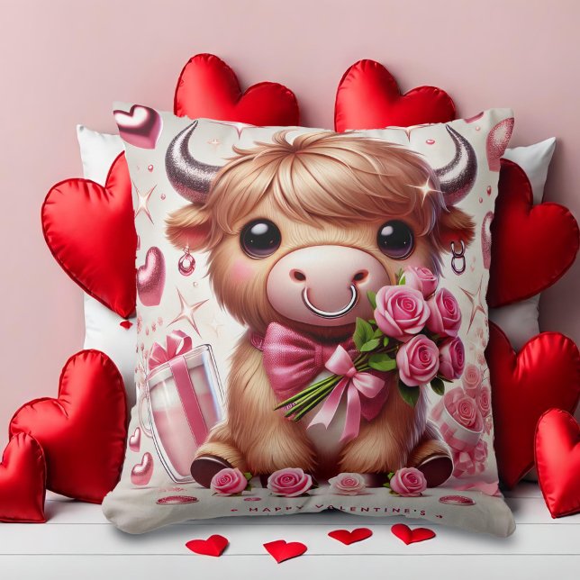 Romantische Blooms Hochland Kuh Valentine Kissen (Von Creator hochgeladen)