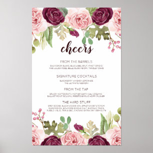 Romantische Blooms Wedding Bar Menu Poster