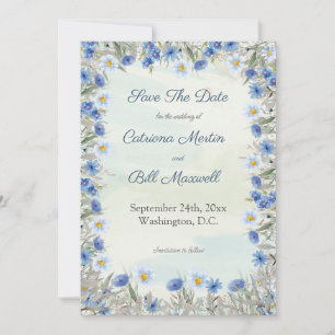 Romantische Blue Floral Save the Date Card Einladung