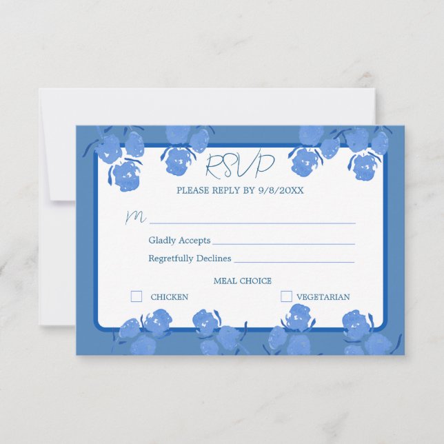 Romantische Blue Floral UAWG Response Card RSVP Karte (Vorderseite)