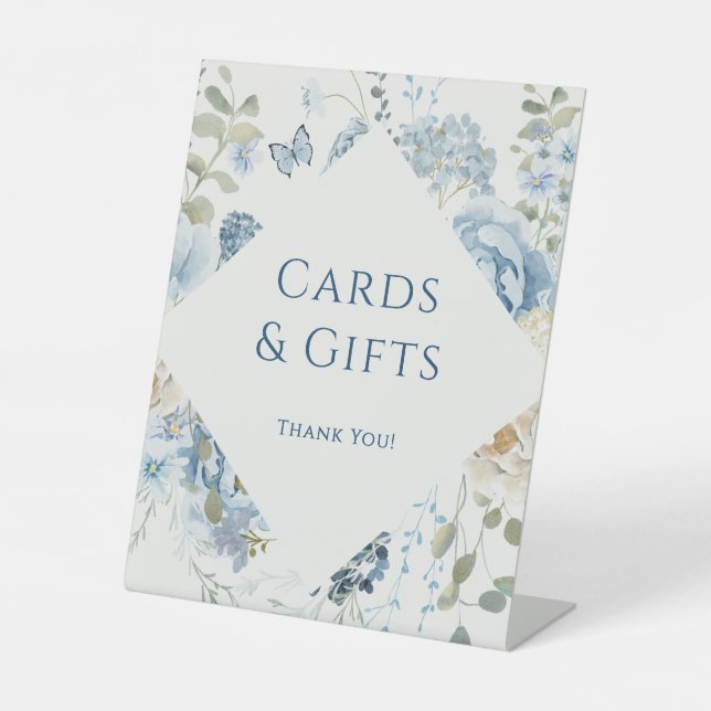 Romantische Blue Floral Wedding Cards und Geschenk Sockelschild (Vorderseite)